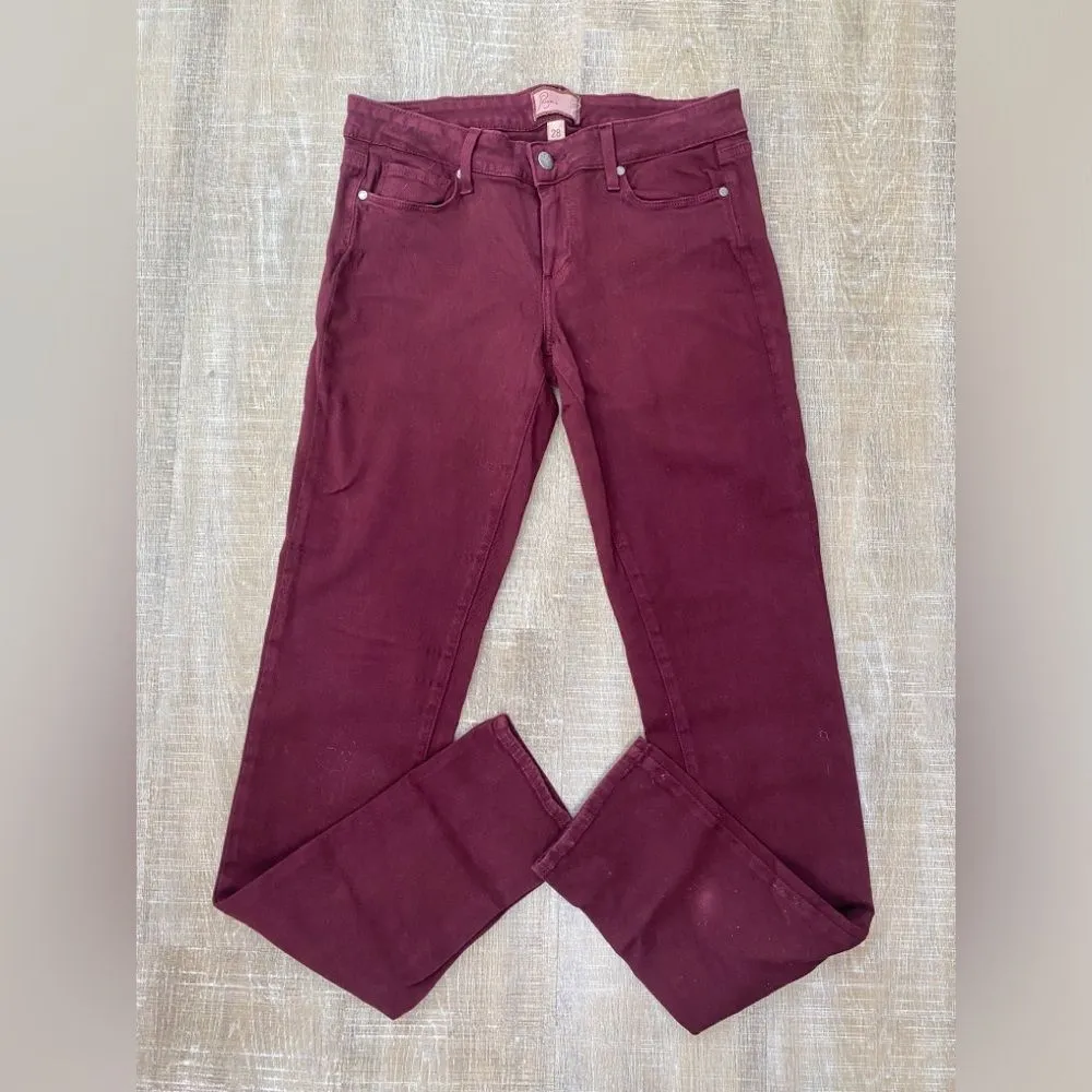 Y2K Paige Peg Skinny Slim Jeans Women 28 Burgundy Maroon Swiftie Academia Preppy - Image 3