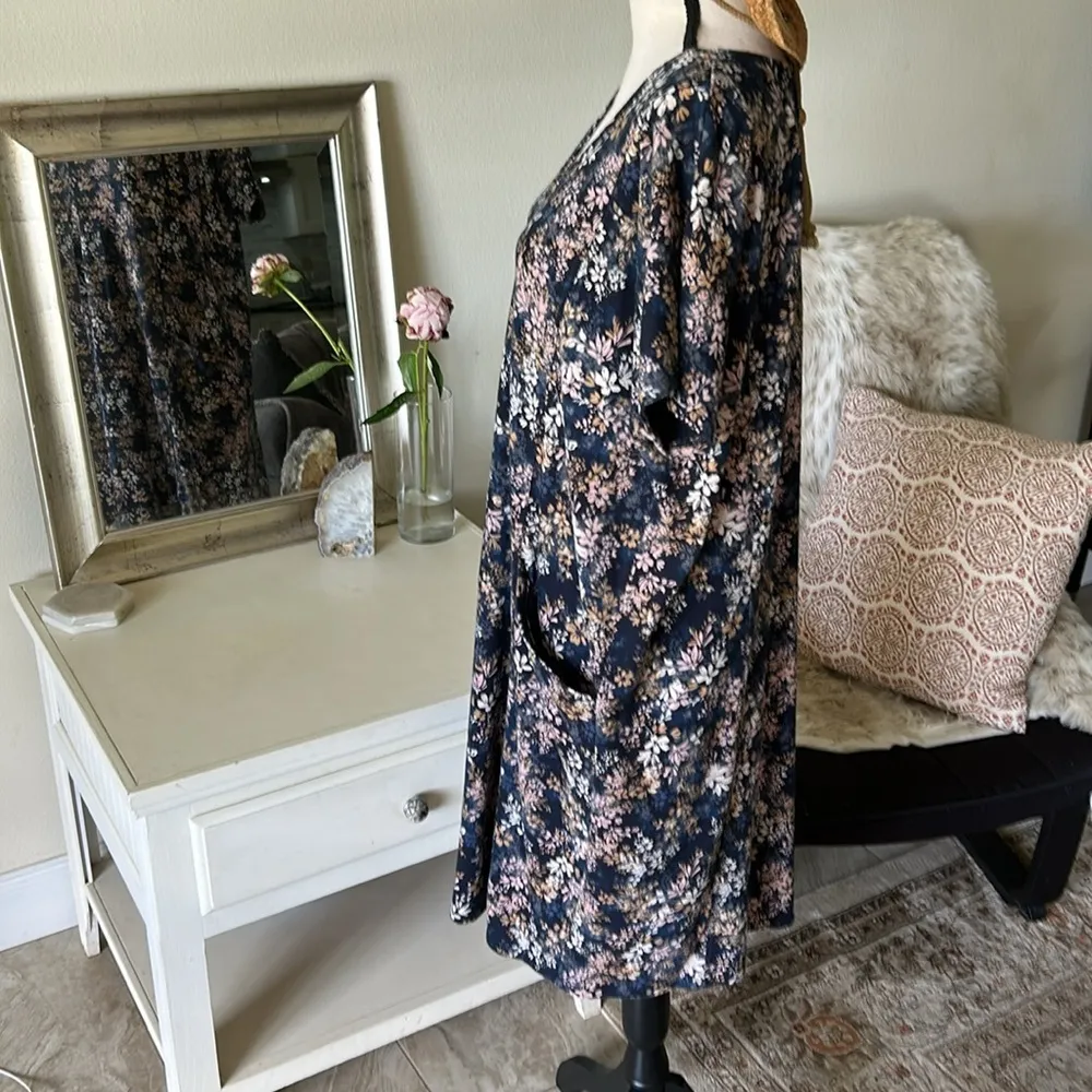 J. Jill pure easy knit two pocket navy floral comfy dress 100% cotton XL Petite‌ Blue - Image 5