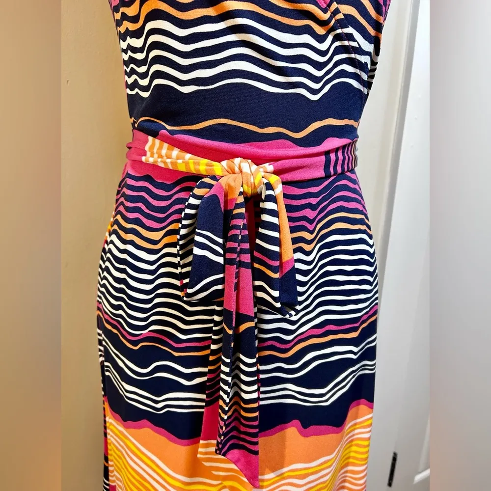 TORI RICHARD HAWAII Camilla True Wrap Sleeveless Striped Knit Jersey Dress XS Pink - Image 4