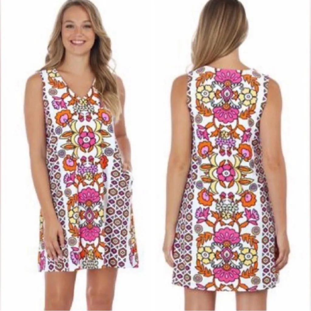 Jude Connally Jacey‎ Floral Damask Paisley Block Bright Geometric Print Dress XS Pink - Image 6