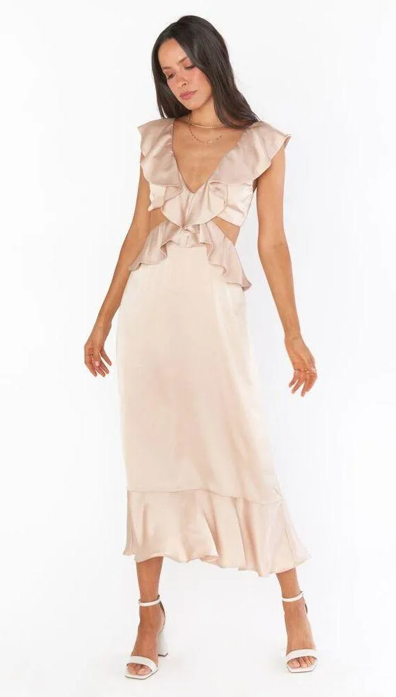 Show Me Your Mumu Zoey Midi Dress in Champagne Luxe Satin M - Image 4