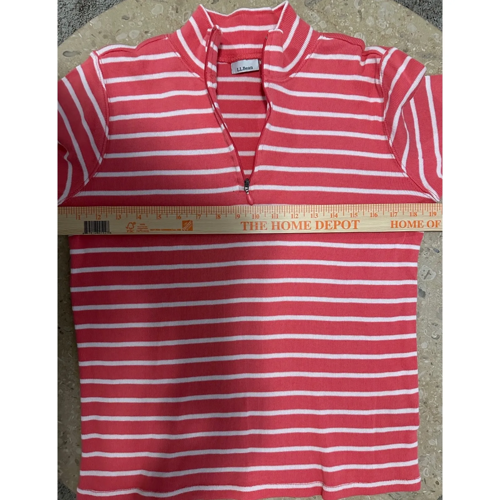 LLBean Striped Quarter Zip Pullover Sweatshirt Coral White Cotton Women's Med Pink - Image 8