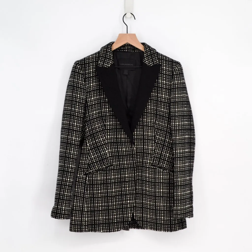 Lan Jaenicke Sloane Plaid Cashmere Peak Tuxedo Jacket Black White Size 3 US 8 - Image 3