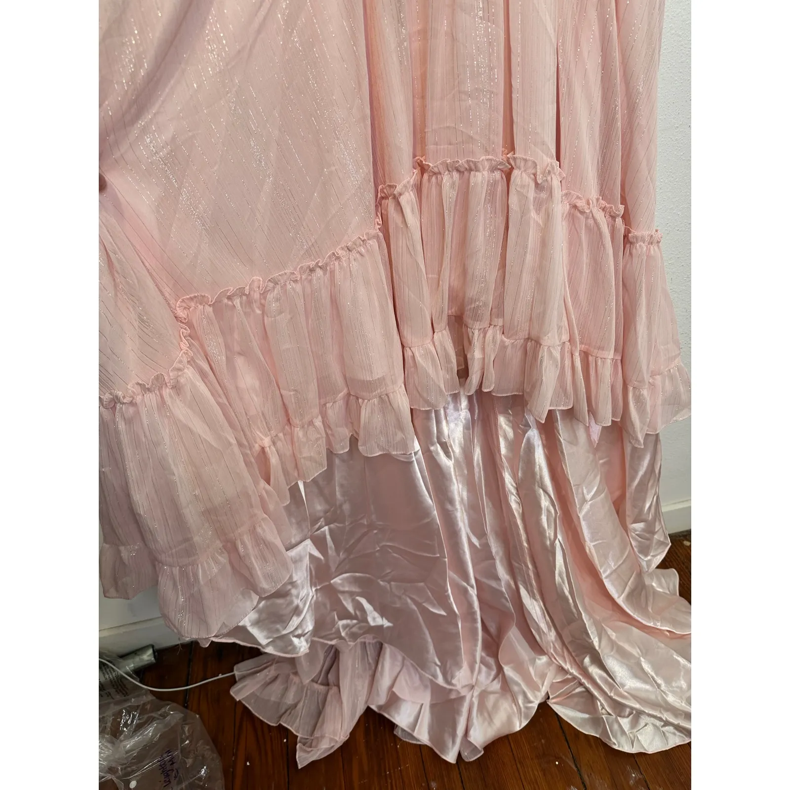 MAC DUGGAL Ice Pink Beaded High-Low Chiffon Strapless Sweetheart Dress size 10 - Image 7