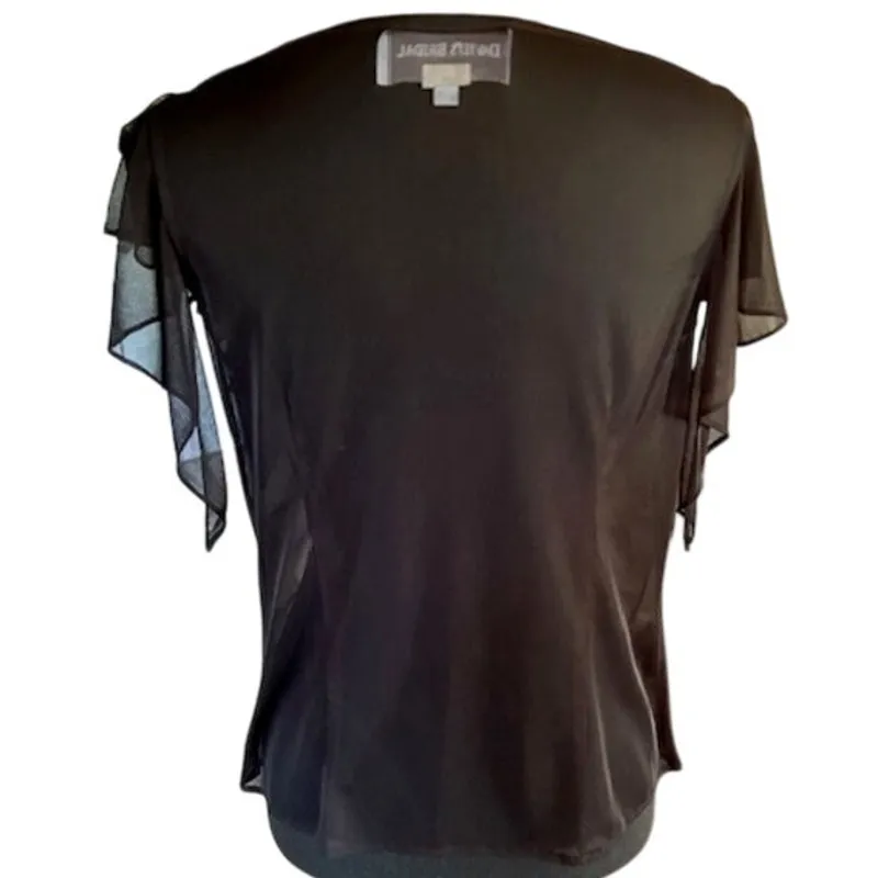 David’s Bridal Chiffon Ruffle-Front Top with Rhinestone Accent, Black, Size 10 - Image 4