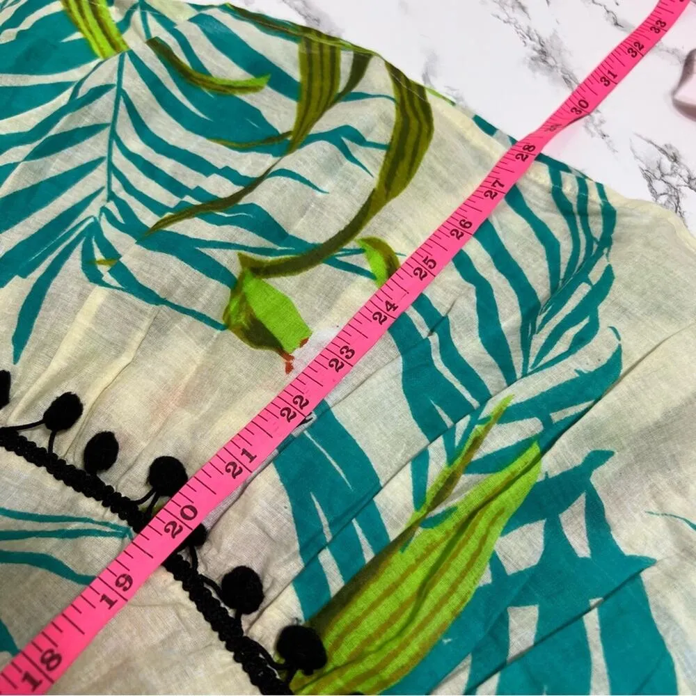 NWT Debbie Katz south beach tropical floral dress odd shoulder Pom Pom Sz XS - Image 5