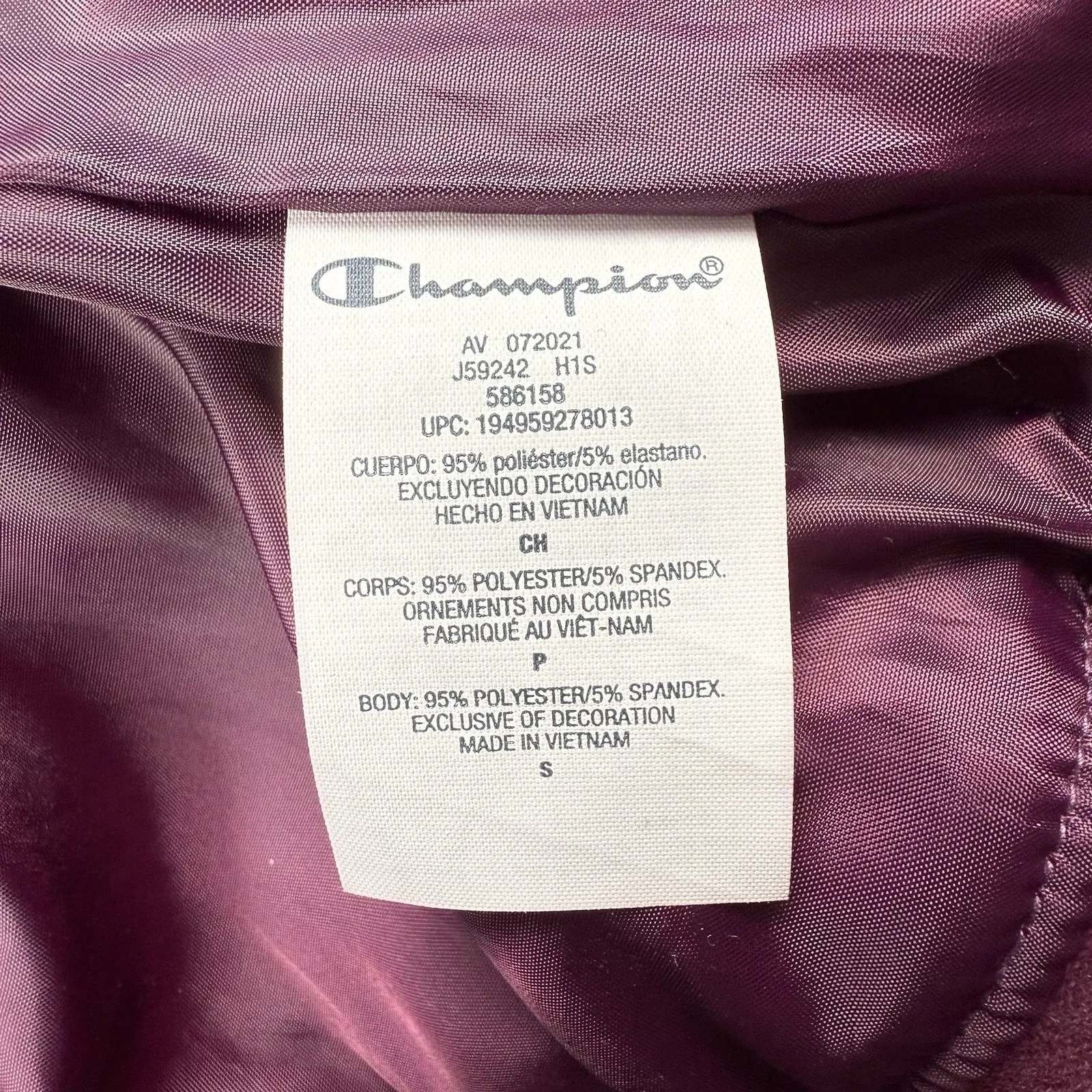 Champion Velour Puffer Jacket/Coat Women's Size‎ Small Purple Plum Streetwear - Image 6