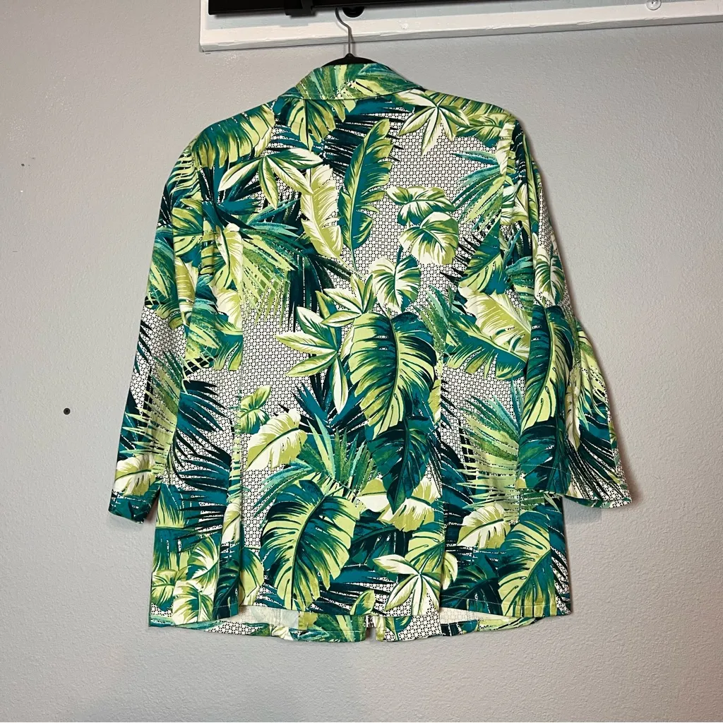 Chico’s Full Zip Jacket Tropical Palm Leaf Print Size 2 Large Cotton Stretch - Image 5
