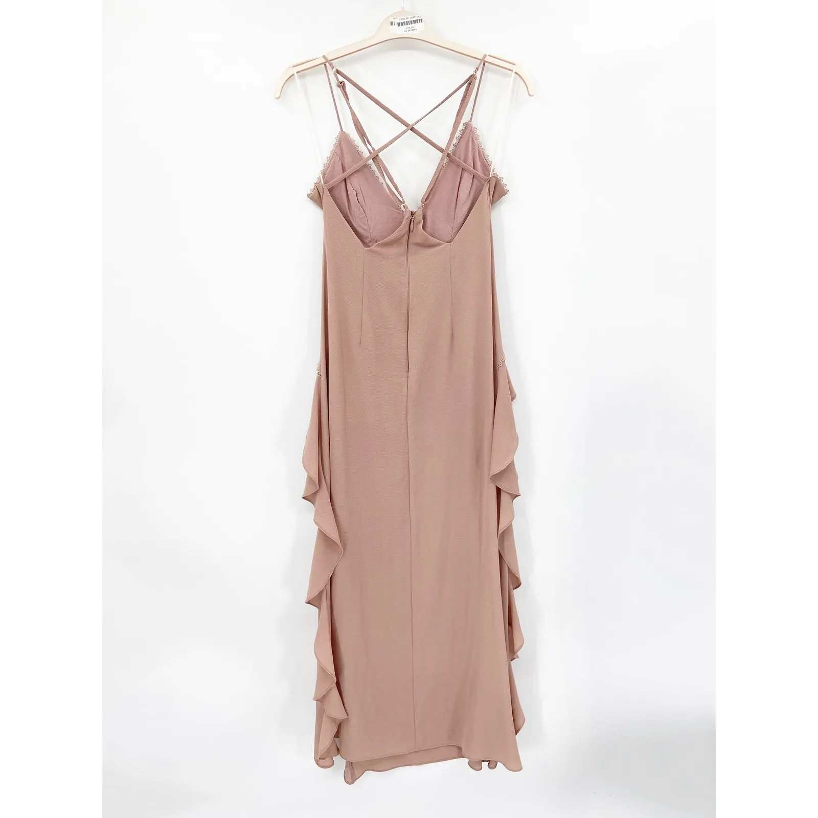The Jetset Diaries Light My Fire Nude Pink Ruffled V-Neck Gown Size Small - Image 5