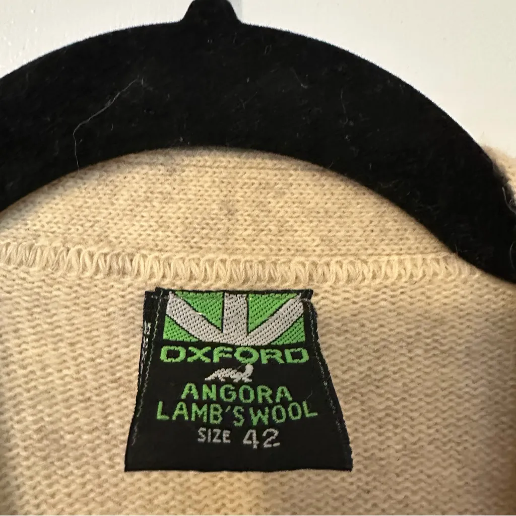 Vintage Oxford Angora Lambs Wool V Neck Button Cardigan Cream Size L - Image 3