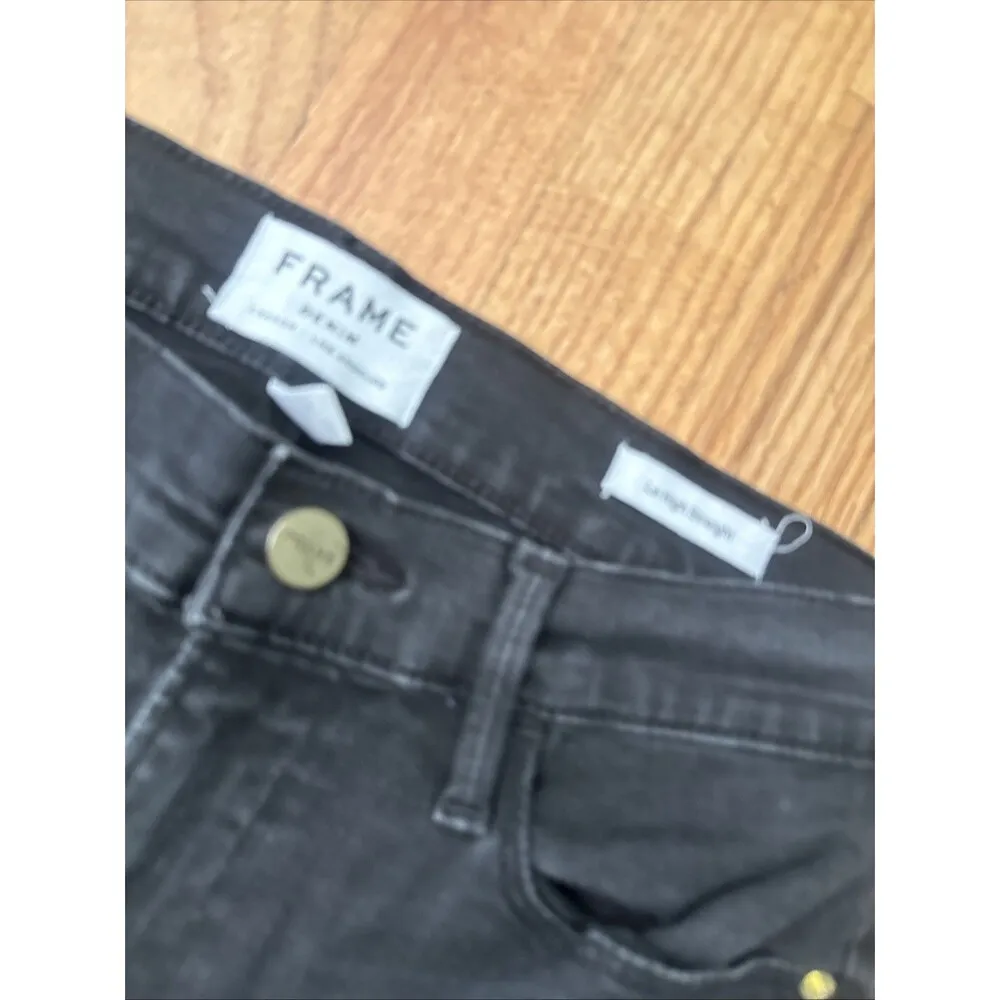 FRAME Le High Straight Film Noir Black Jeans Distressed Hem SZ 28 6 - Image 3