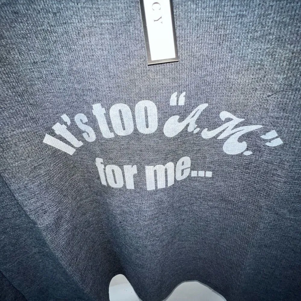Soncy “It’s too A.M. for Me…” Plus Size Crop Thermal Top‎ (Soncy size 00) Gray - Image 2