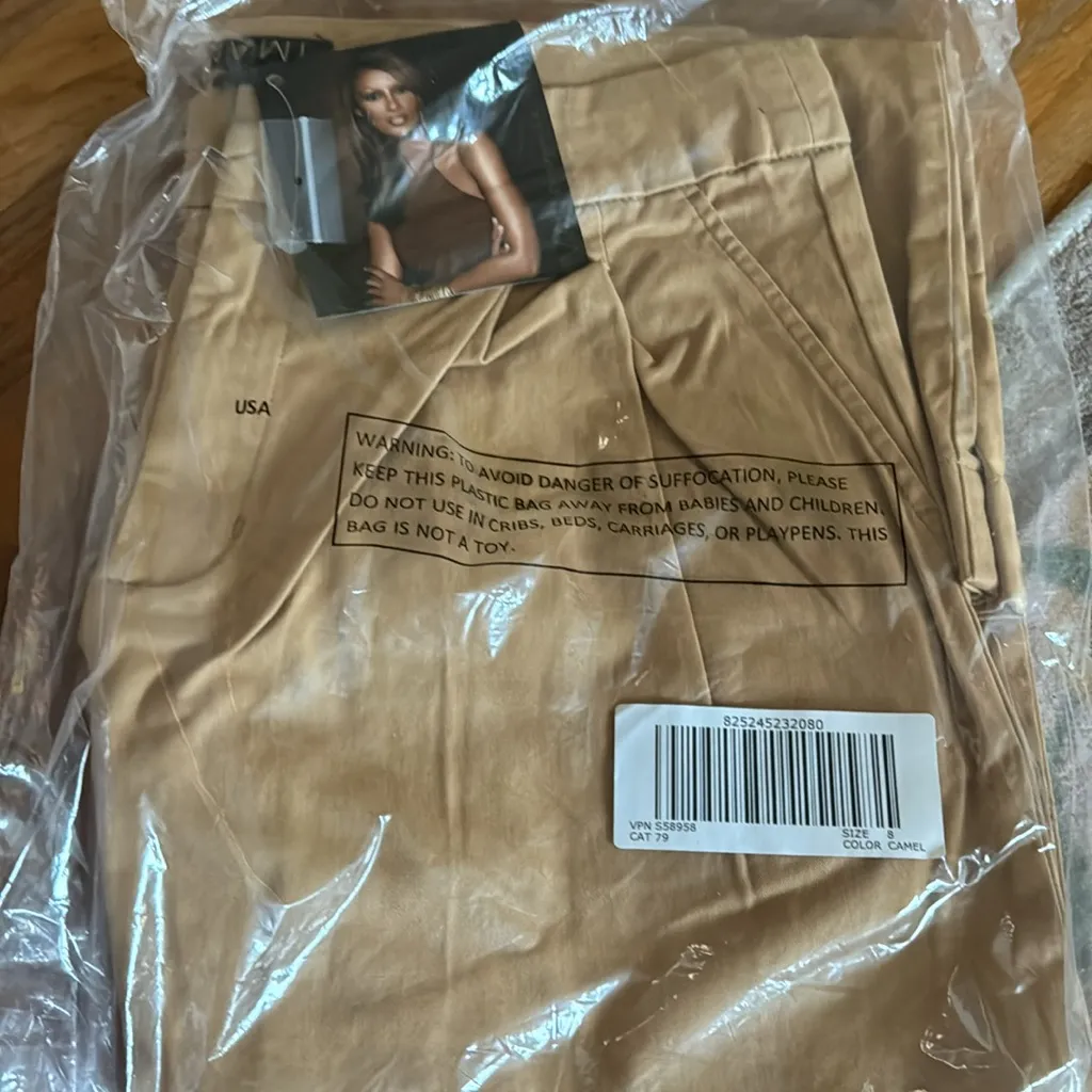 IMAN Global Chic Stretch Twill Crop Pant Pockets Camel Brown Size 8 Tan - Image 2