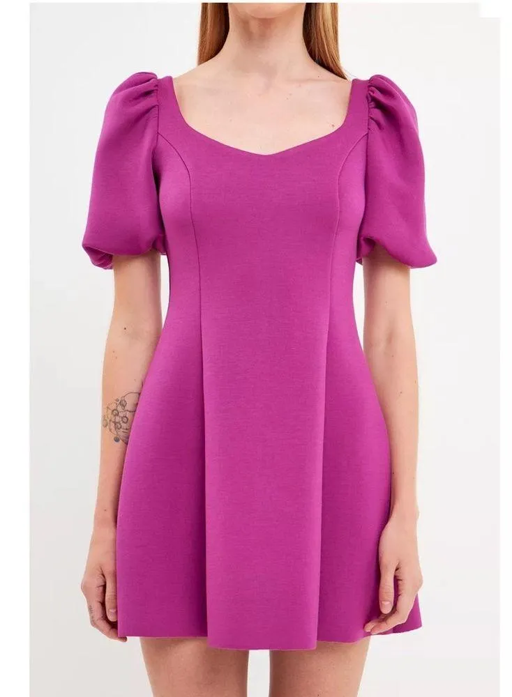 Womens New English Factory Puff Sleeve Mini Dress - Image 2