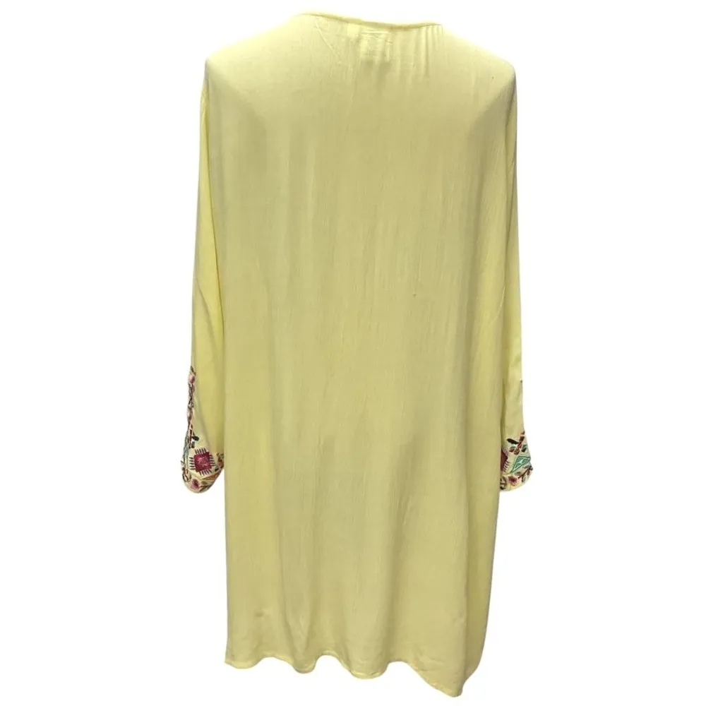 Parsley & Sage Embroidered Bell Sleeve Peasant Dress Sz L Yellow Floral Folk Art Size L - Image 4