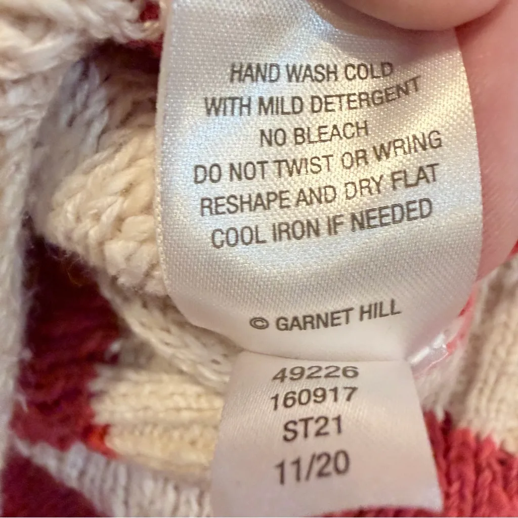 Garnet Hill Chunky Knit Sweater Orange Striped Beachy 100% Organic Cotton Size S - Image 9