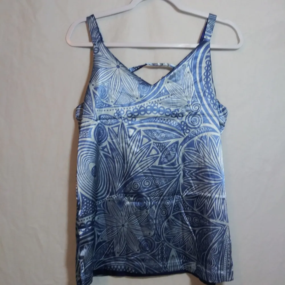 Serra Women's Blue V-Neck Reversible Geometric Retro Tank Top Size S - Image 5