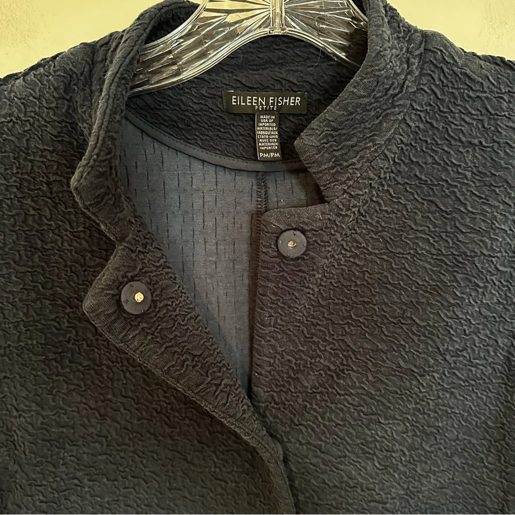 Eileen Fisher  Cotton Pucker Jacket‎ Women's Petite Medium Navy Career Classic - Image 13