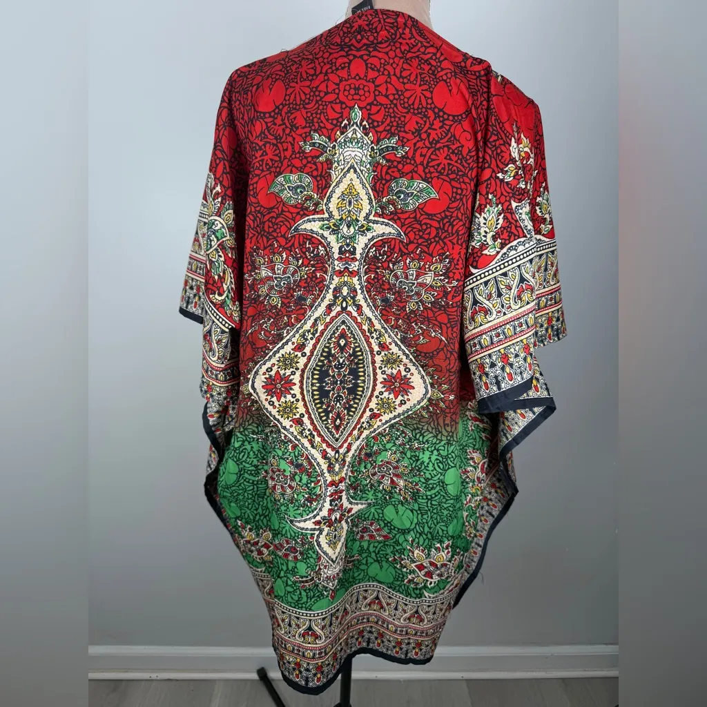 Vibrant Red and Green Patterned Kaftan - Image 5