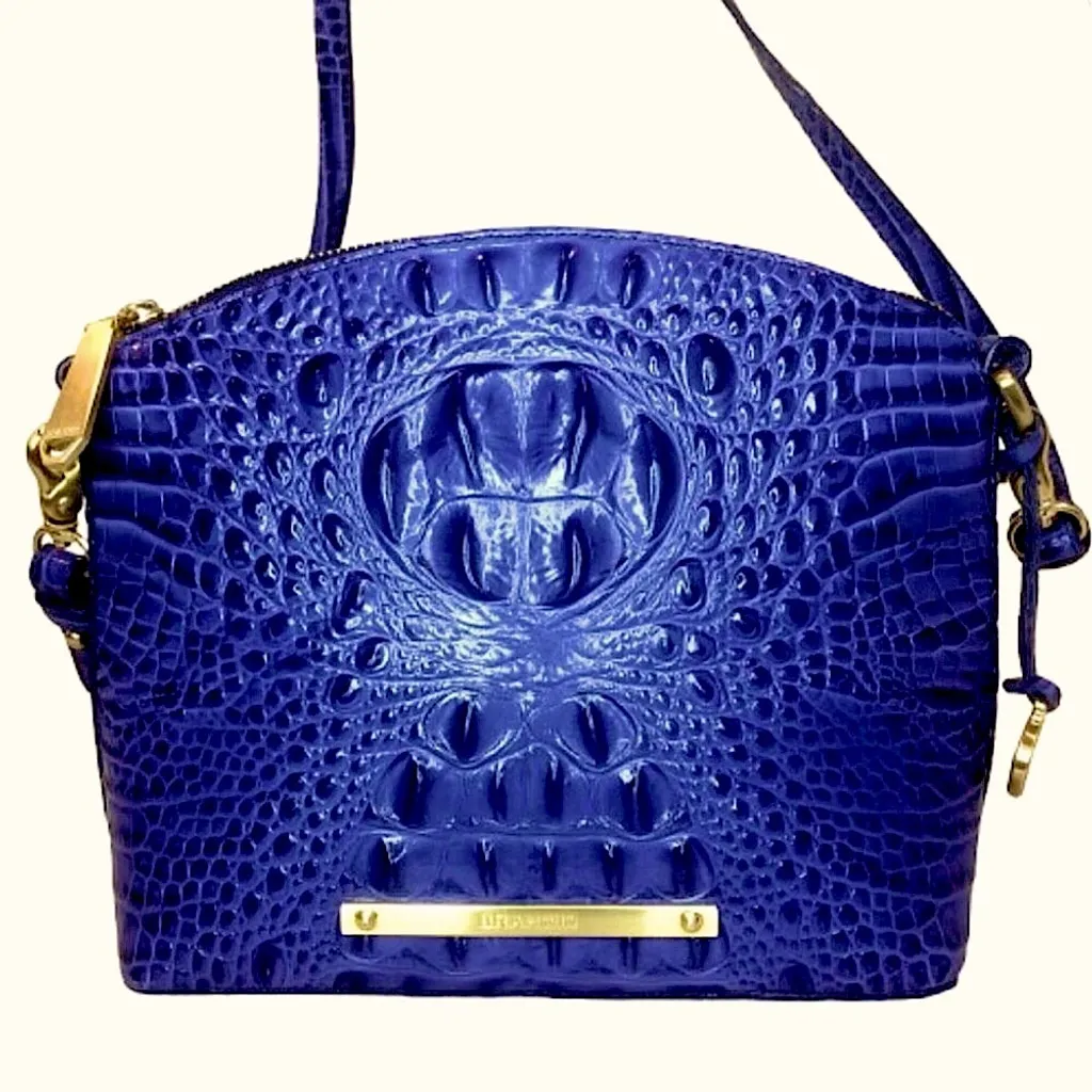 BRAHMIN Electric Blue Crocodile Embossed Leather Duxbury Dome Crossbody Bag NWOT - Image 14