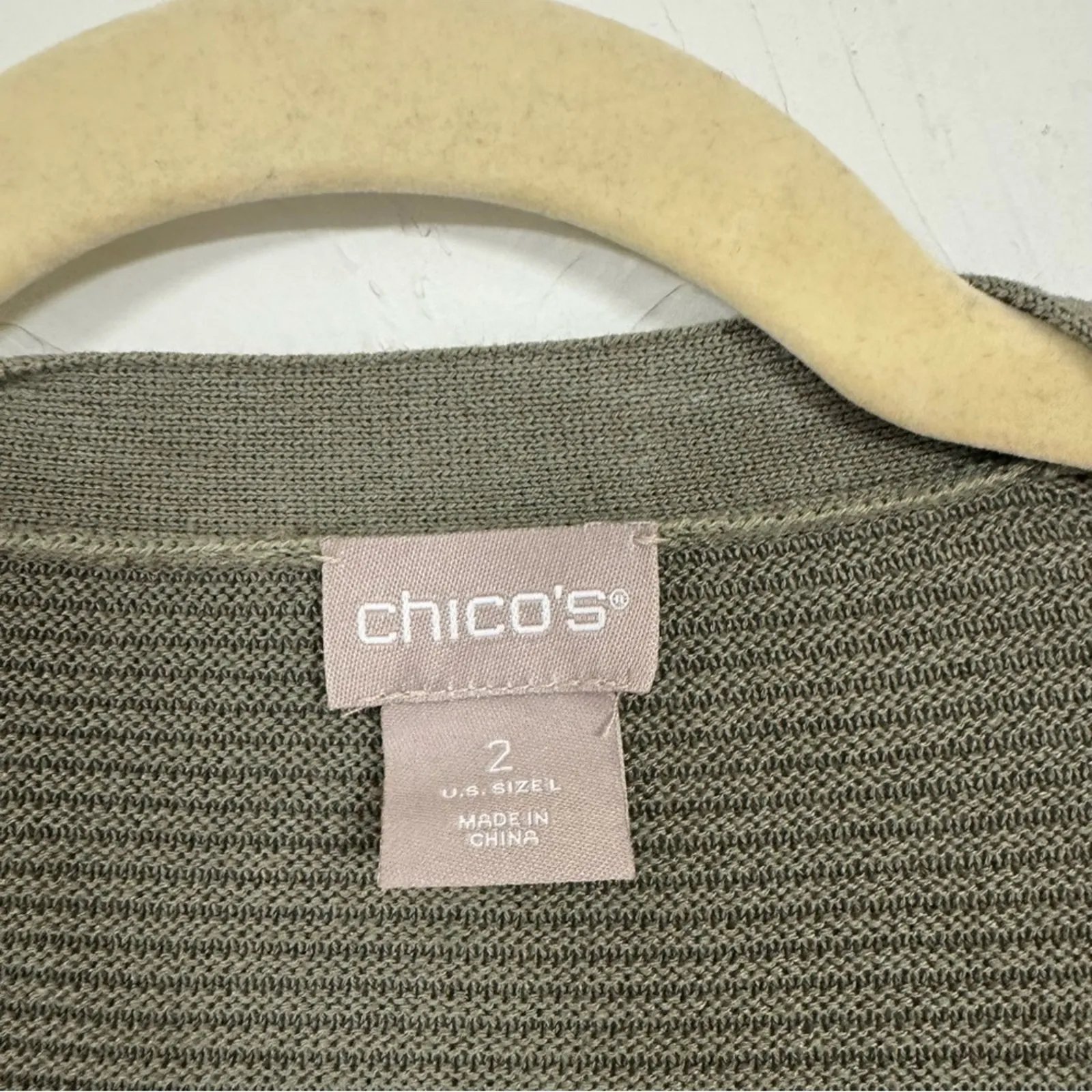 Chicos Green Ribbed Knit Roll Tab Sleeve Cardigan Sweater Duster Womens L Preppy - Image 3