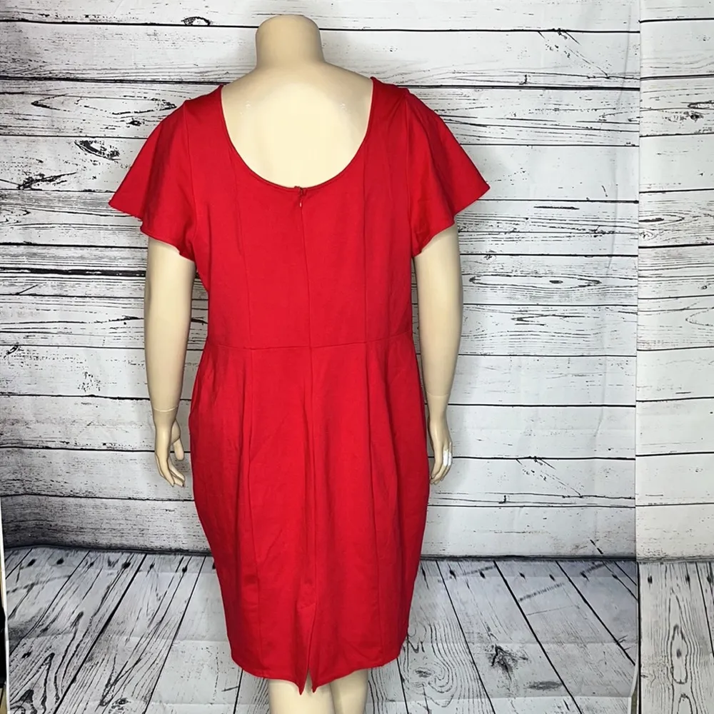 Lane Bryant Size 22 Red Lace-Up Neckline Flutter Sleeve Sheath Dress - Image 4