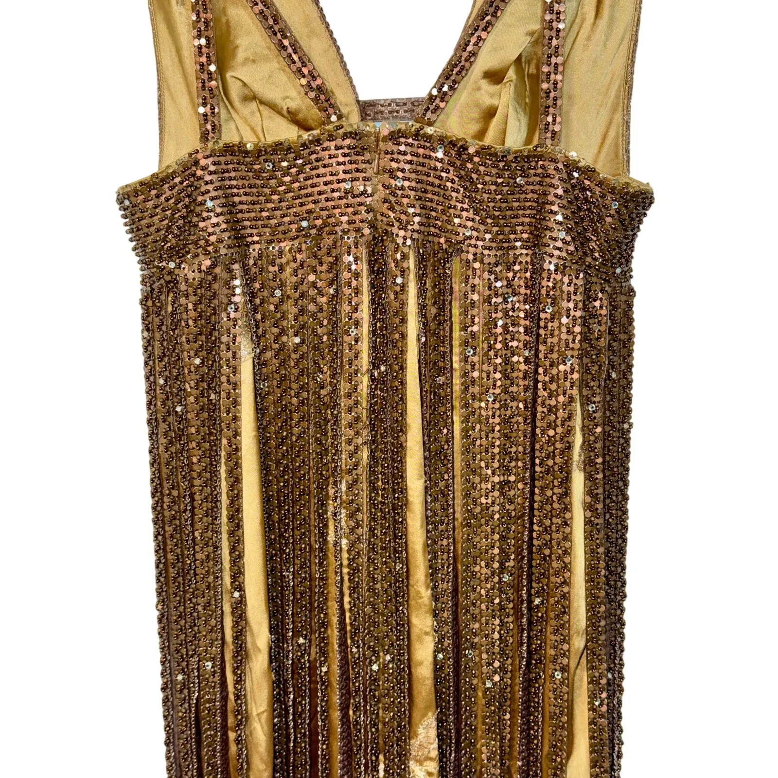 NWT Mandalay Light Gold Beaded Fringe Sequin V - Image 8