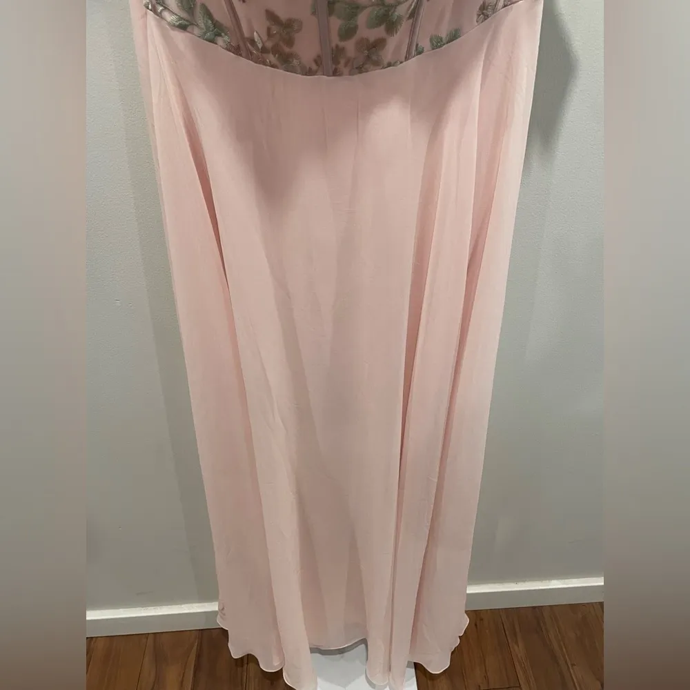 Dessy Collection Strapless Floral Embroidered Corset Maxi Dress Size 16 Pink - Image 6