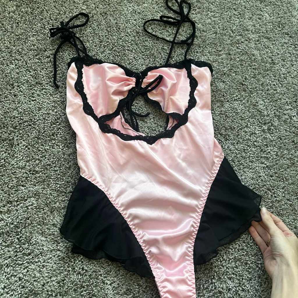 Pink and Black Women's Bodysuit - Image 2