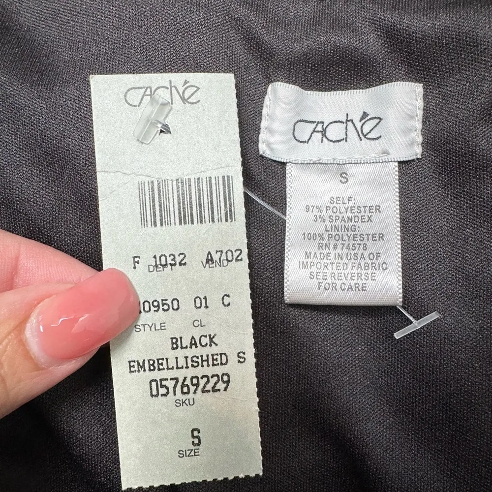 Vintage Cache Black Sequin Pull On Mini Pencil Skirt Women’s Size Small S NWT - Image 4