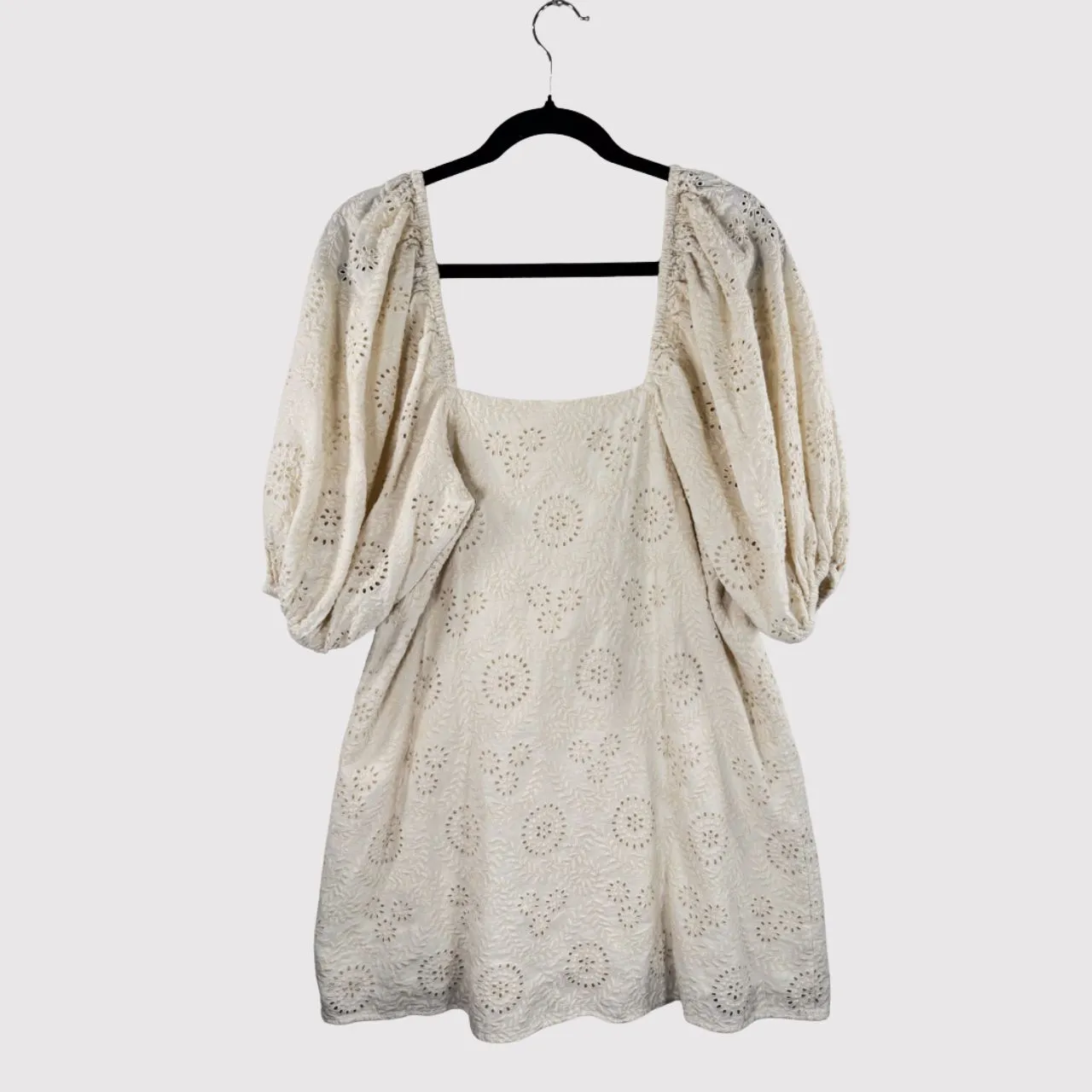 Jen's Pirate Booty Womens Dress Beige Mini Eyelet Puffed Babydoll A Line Small - Image 3