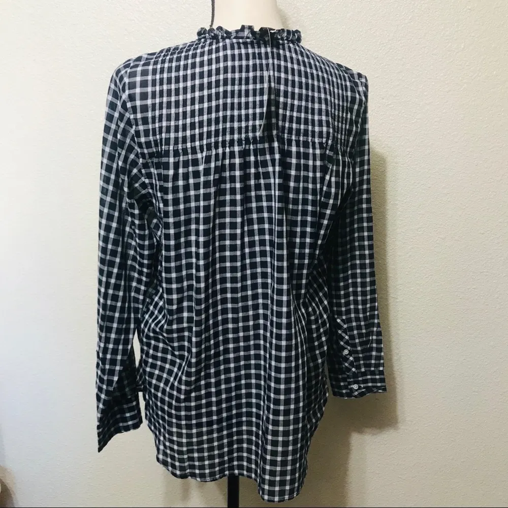 J. Crew Gingham Pleated Bib Ruffle Trim Shirt - Image 5