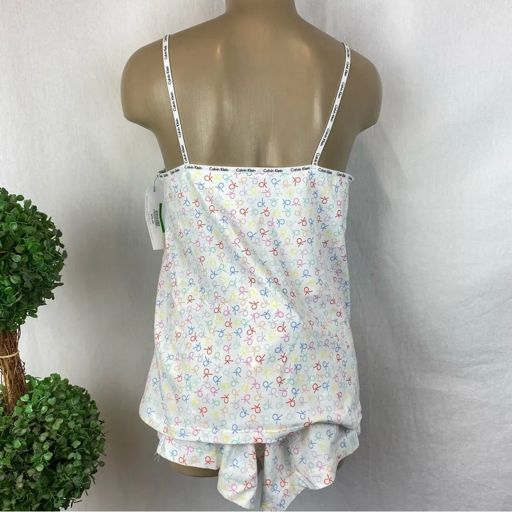 Calvin Klein White Logo Print Tank Top & Shorts Pajama Set NEW L - Image 2