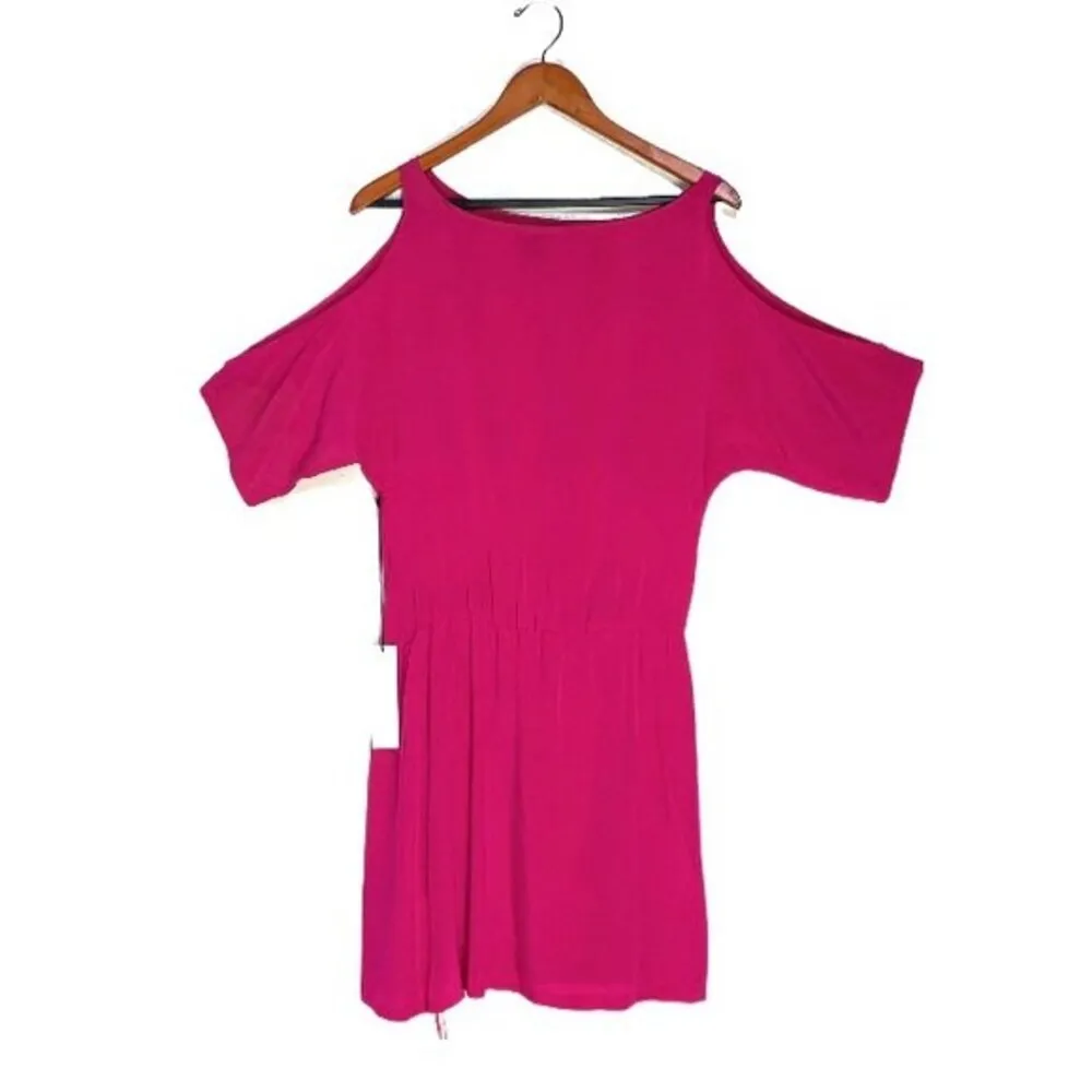 Jay Godfrey Magenta Pink Cold-Shoulder Cutouts Wrap Drape Silk Mini Dress NWT - Image 3