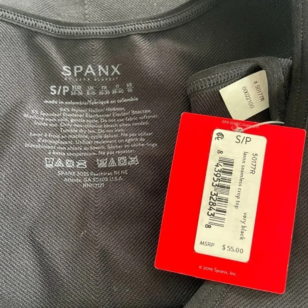 NEW SPANX Size Small Black Sleeveless Lamn Seamless Crop Top - Image 4