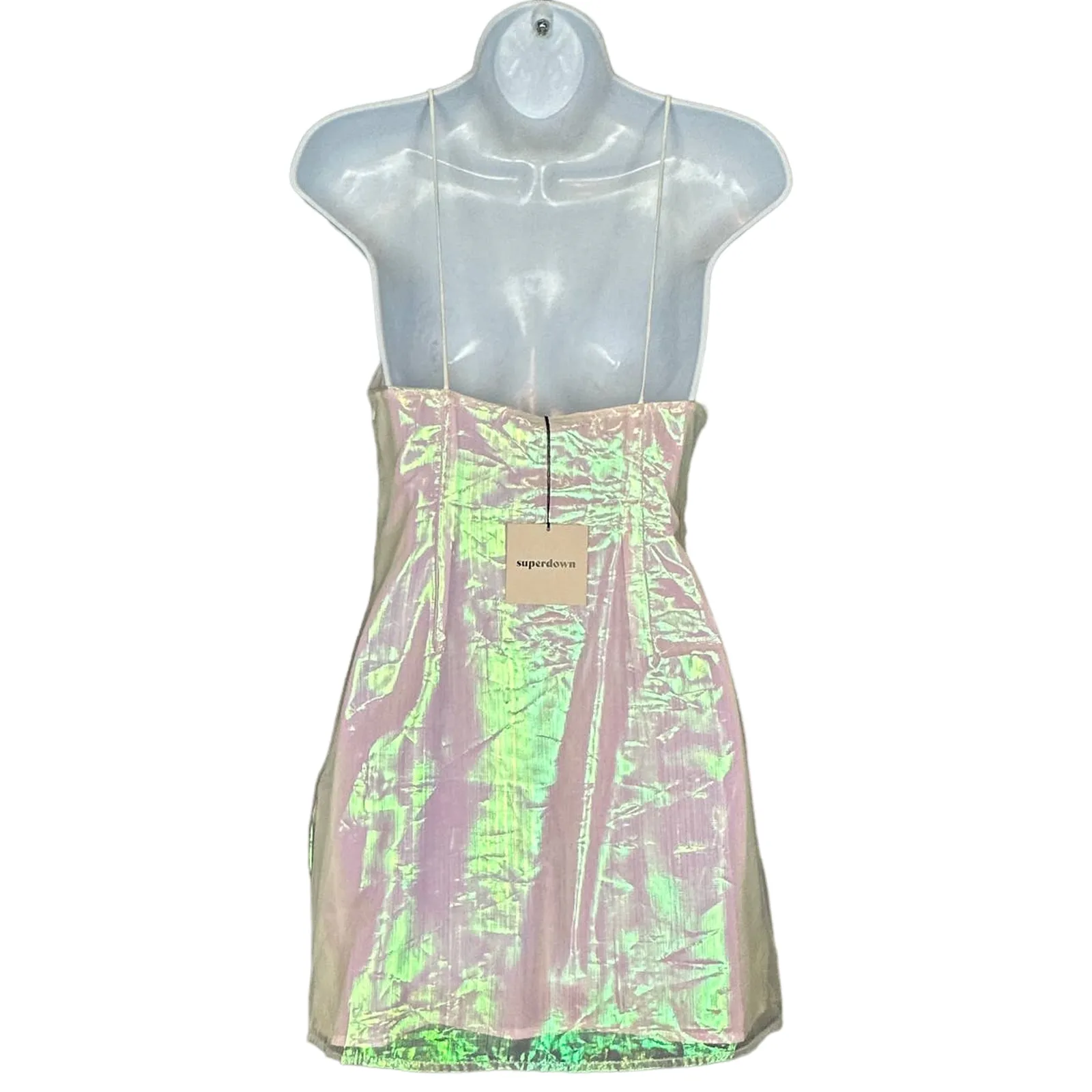 Superdown Opal White Iridescent Mini Slip Dress LARGE Party Sleeveless Coquette - Image 5