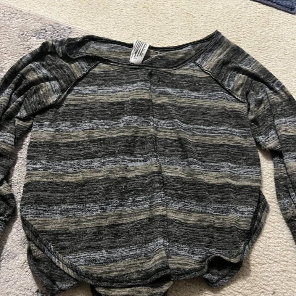 FREE PEOPLE oversized space dye striped scoop neck balloon sleeve top - Image 11