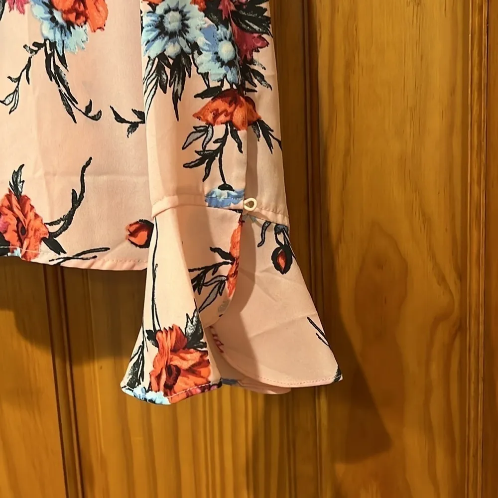 Shinestar Pink Floral Blouse Medium - Image 2