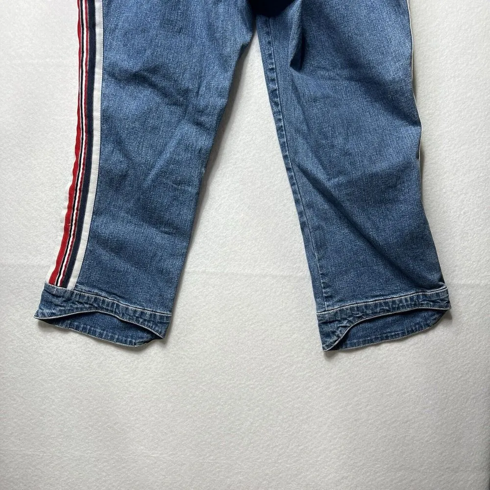Tommy Jeans Y2K Lace‎ Up Denim Capri Pants Size 11 Blue Red White Stripe Vintage - Image 7
