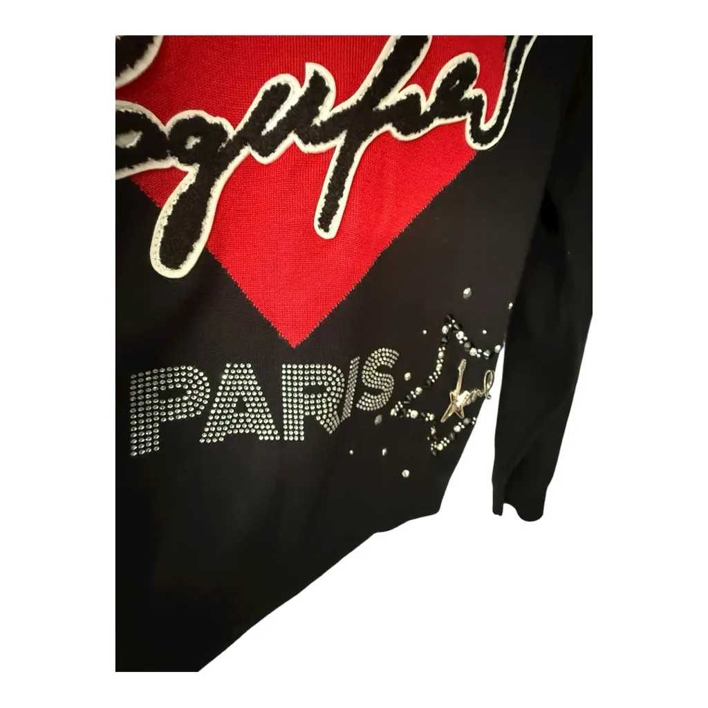Karl Lagerfeld Paris Petite Medium Beaded Heart Logo Sweater Top Black PM - Image 7