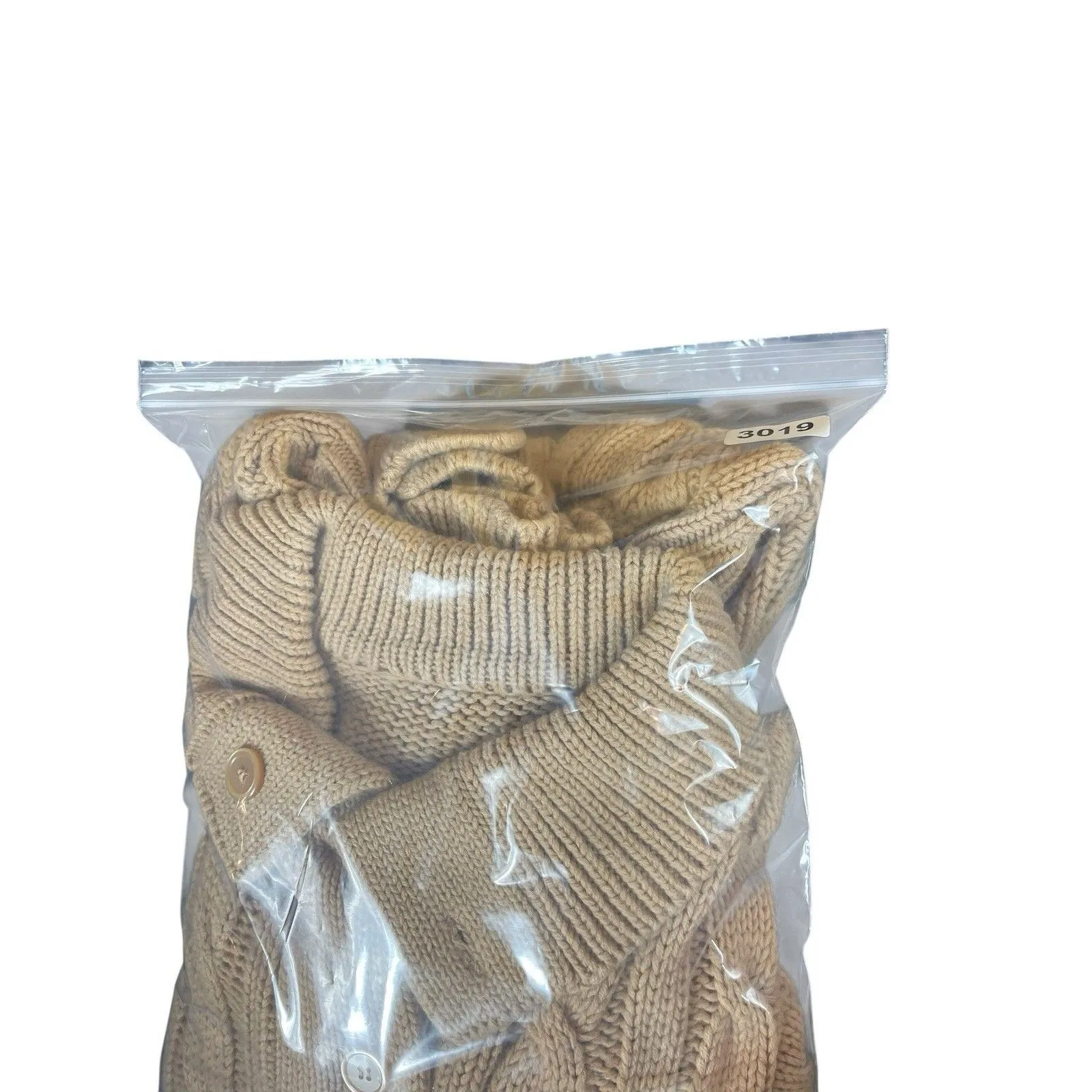 VTG 90s Grandma Beige Cable Knit S Button Front Cardigan Sweater Pocket Brown - Image 10