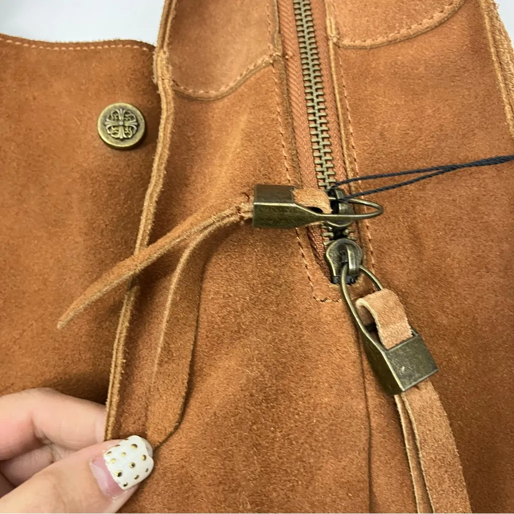 Suede Hobo Bag Cognac Brown 100% Leather Tan - Image 3