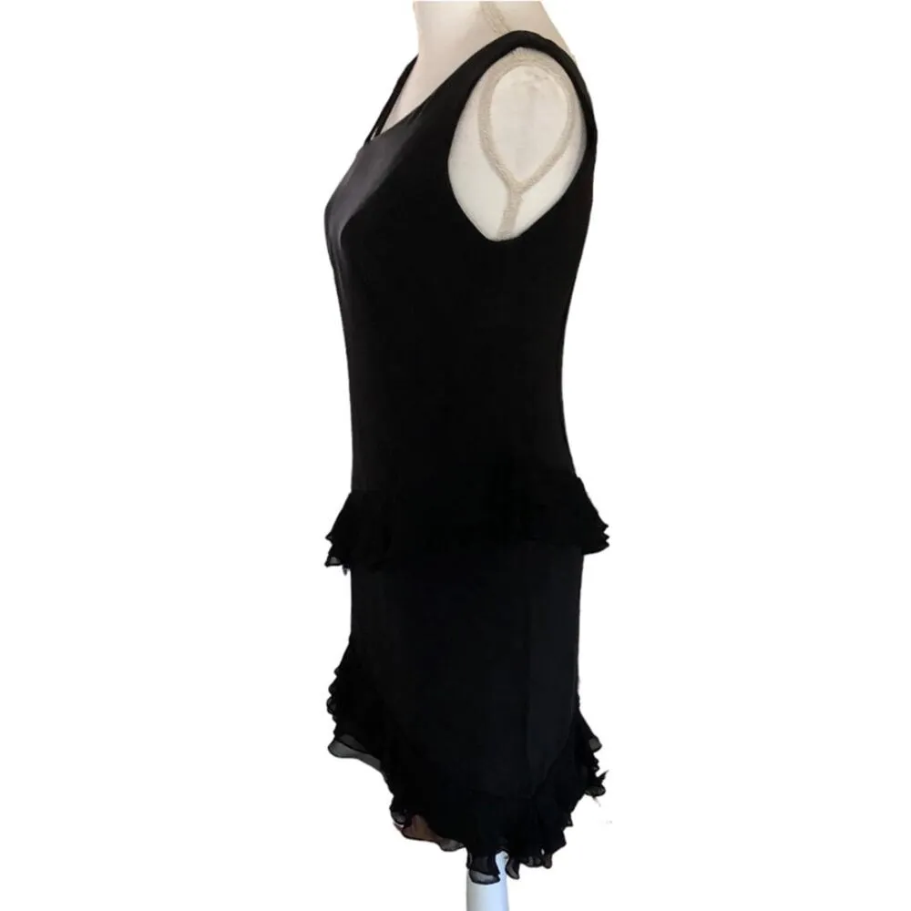 Scaravelli Size 4 Little Black Dress 100% Silk Mini NYE Holiday Ruffle Cocktail - Image 2