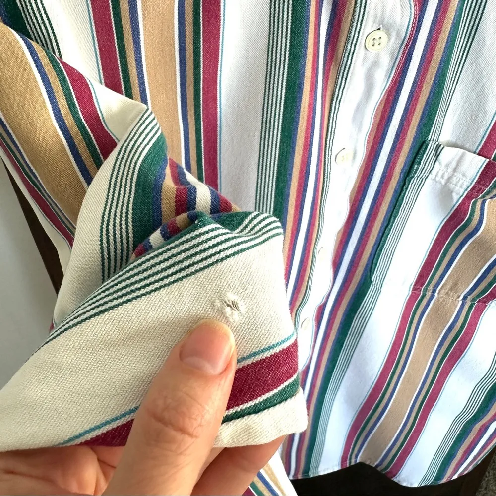 Vintage 90s WOMENS Size L Western Jewel Tone Stripe Button Up Collar Indie Chic - Image 7