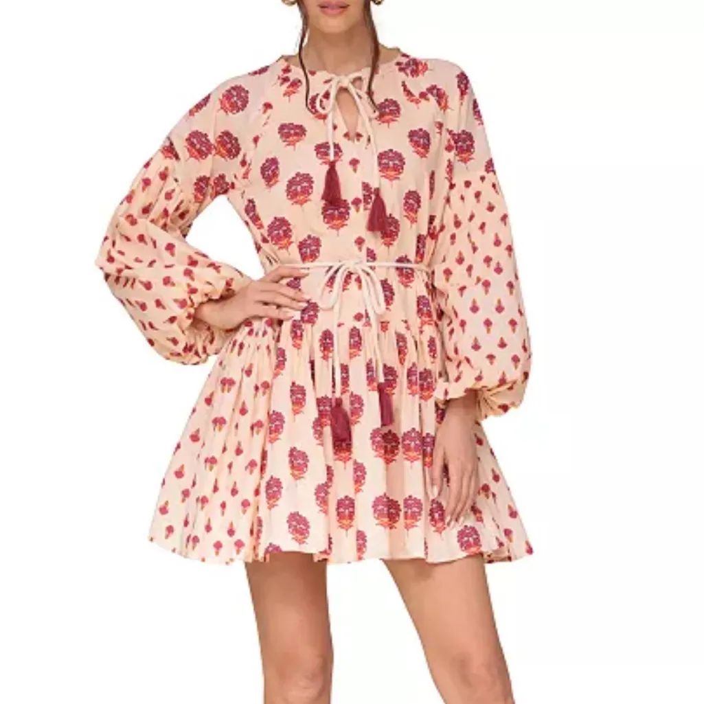 Avec Les Filles Printed Cotton Mini Dress Sunset Multi 6 - Image 2