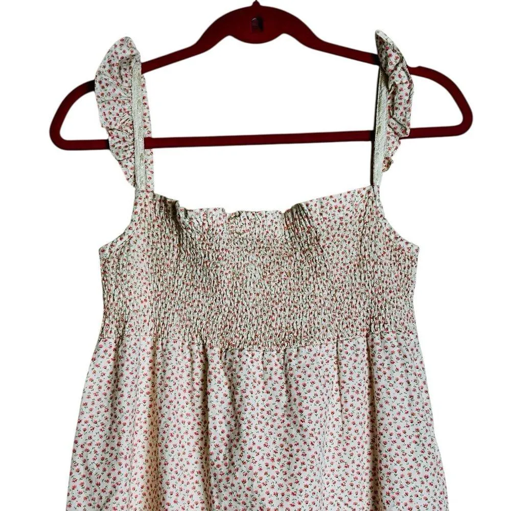 Vintage Ruffle Sleeve SunDress Dainty Floral Cottage Summer Casual Size Medium Pink - Image 2