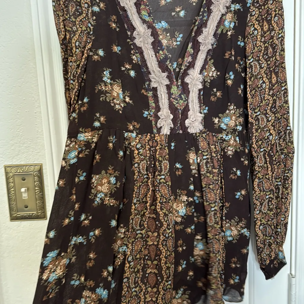 Sandro floral babydoll patchwork long sleeve blouse y2k sheer - Image 3
