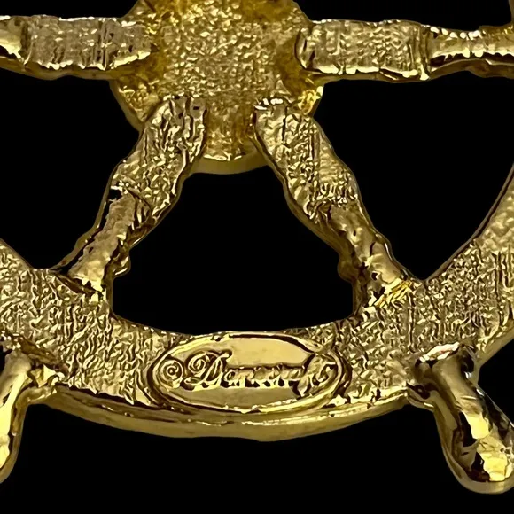 Vintage Danecraft Red‎ Blue Enamel Gold Tone Ships Wheel Pin Red - Image 3