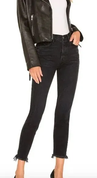 GRLFRND Karolina Skinny High Rise In Hold Up Revolve Button Fly Raw Hem Size 25 - Image 1