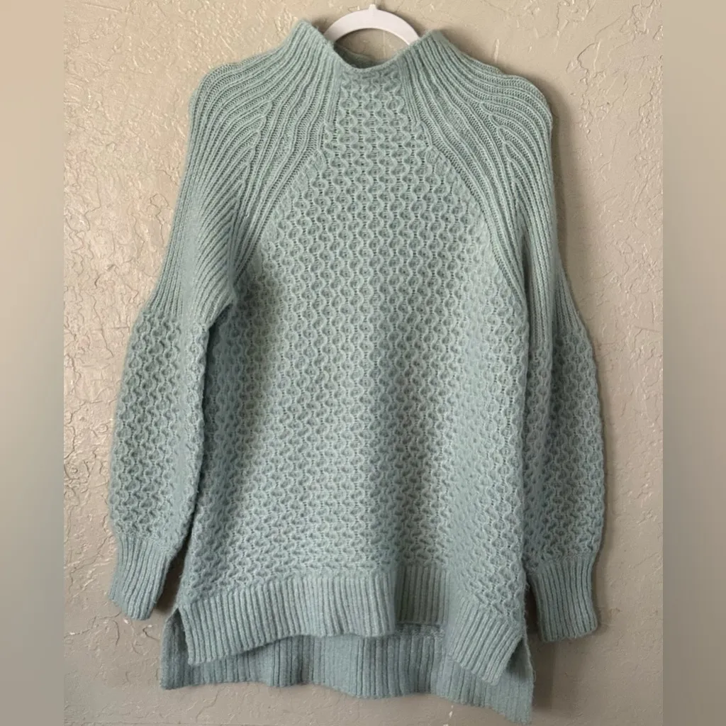 Anthropologie Sweater Womens L Sky Blue Bia Mock Tunic Fisherman Alpaca Chunky - Image 3